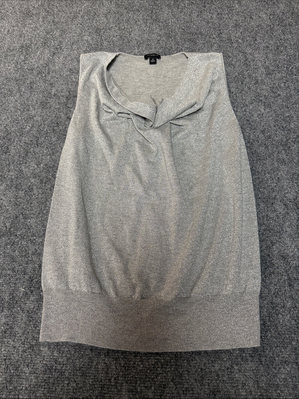 Ann Taylor Metallic Silver Cowl Neck Top